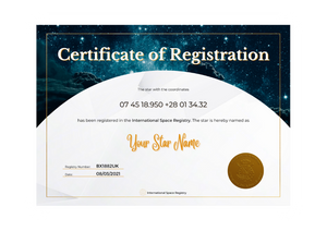 Star Naming certificate Mystic Clouds